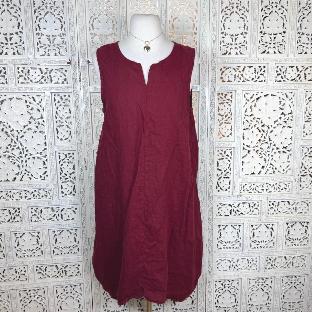 Cynthia Ashby Red 100% Linen Dress‎ Sz Small Sleeveless Lagenlook Coastal